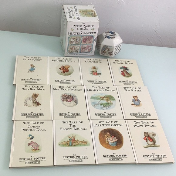 The Peter Rabbit Library by Beatrix Potter books and ceramic coin bank EUC - Picture 2 of 10